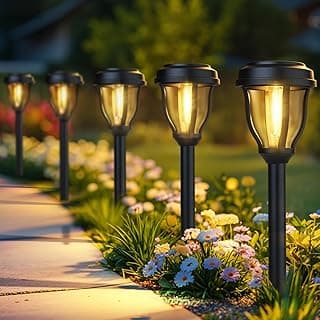 DERAYSION 12 Pack Solar Lights Outdoor, Solar Pathway Lights Auto On/Off Waterproof Garden Landscape Lighting for Path, Yard, Walkway, Driveway