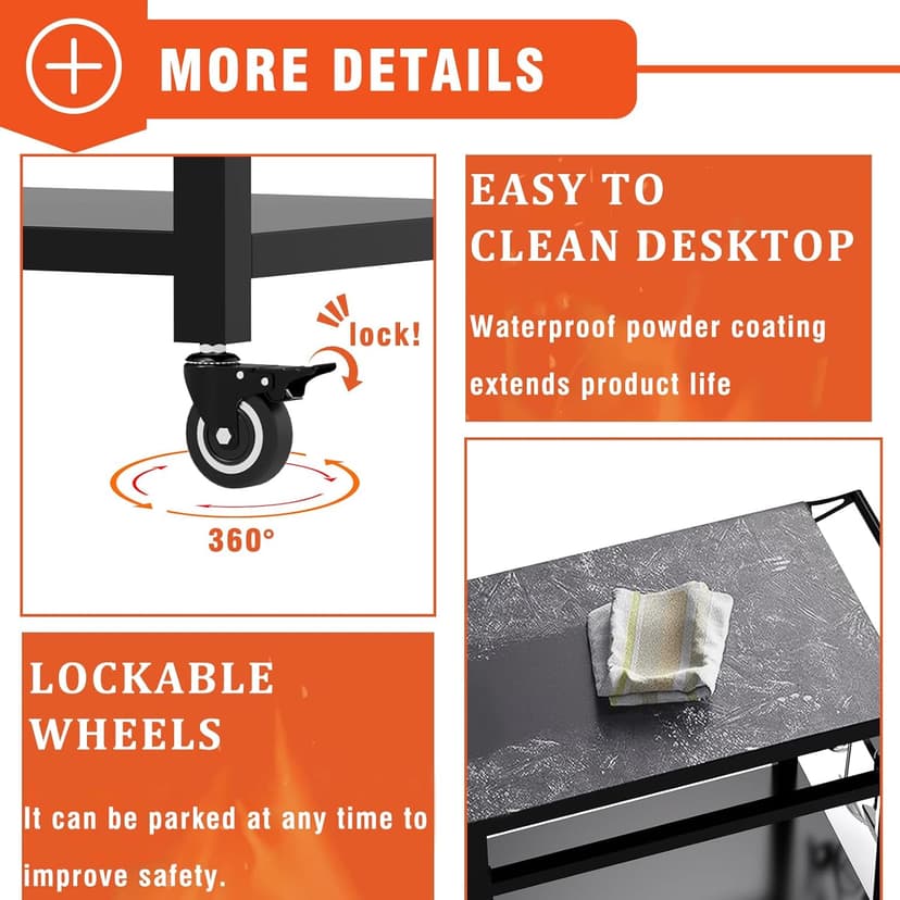 20"x32" Double-Shelf Grill Table Movable Grill Cart, Outdoor Food Prep and Pizza Oven Table, Grill Stand Fits Blackstone Griddle 17" 22"
