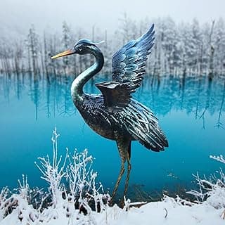chisheen Crane Garden Statue Sculpture, Metal Heron Outdoor Decor, Yard Art Bird Decoy for Backyard Pond Patio Porch Lawn Decorations