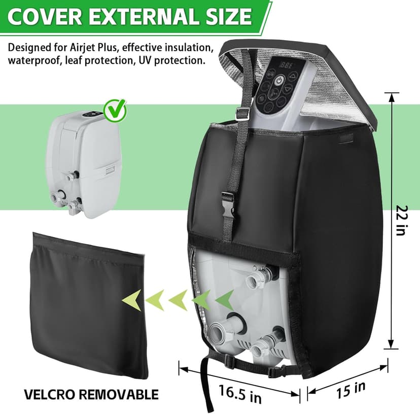Hot Tub Spa Heater Pump Cover Black - Weatherproof Water Pump Cover for Winter Freeze Protection - Compatible with Heating Pumps with 3 Connectors(Cover Only)