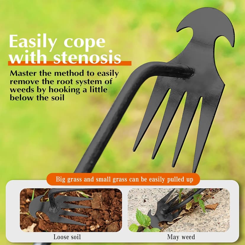 fugit Weed Puller Tool Garden Weed Pulling Tool– 15.7” Portable Garden Weeder, 4 Teeth Manganese Steel Forged Hand Tool for Uprooting Weeds, Ideal for Gardening (1PCS)