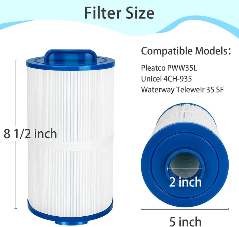 Future Way PWW35L Hot Tub Filter Replacement for Master Spa X268548-PMA-R3, Waterway 817-4035, Teleweir 35 SF, Replace Pleatco PWW35L, Unicel 4CH-935, SD-01235, PDC580-AFS, Spa Filter, 35 Sq. Ft