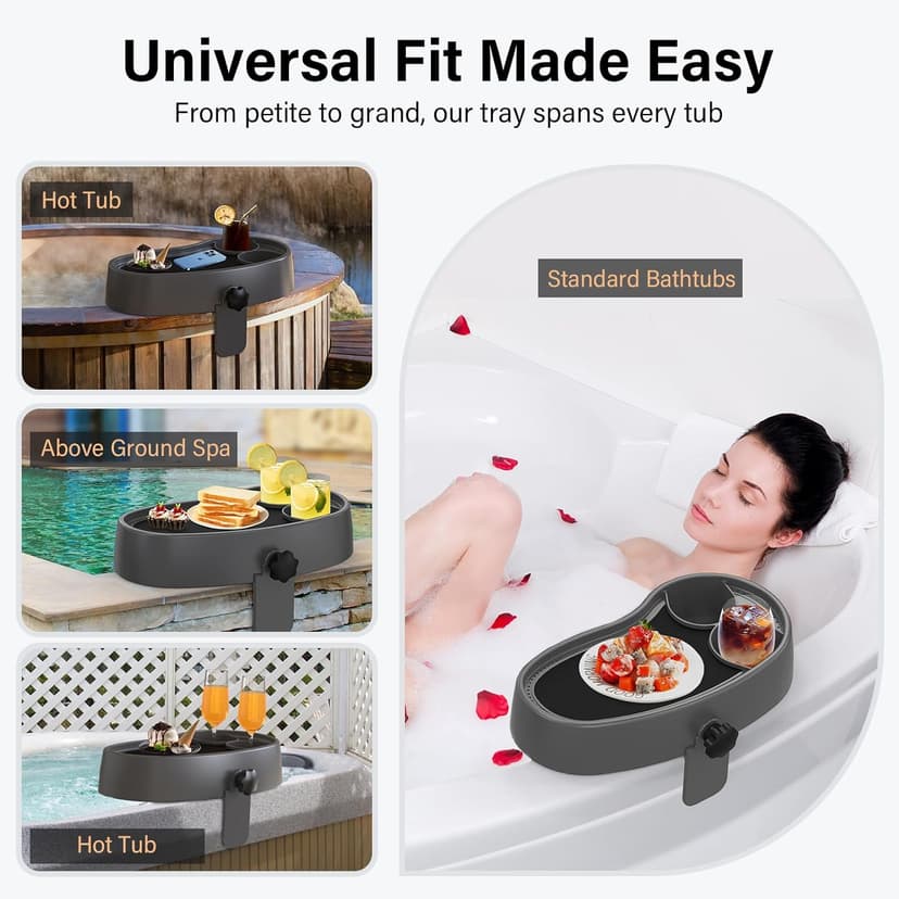 Anivia Adjustable Hot Tub Table Tray with 2 Cup Holders, Nonslip Trays, Clamps to Side of Aboveground Bathtub/Spa with Wall Thickness of 2.5'' to 7.5''