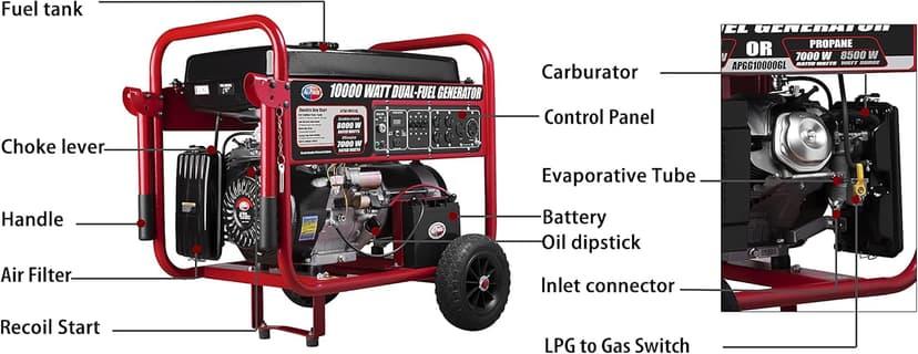 All Power, APGG10000-10,000 Watt Starting Power Generator JD Engine Gasoline Electric Start Portable Wheel Steel Frame