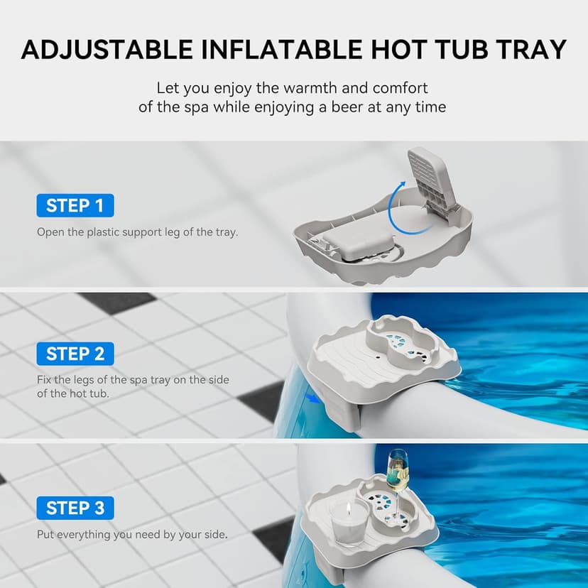 Anivia Hot Tub Table Tray, Hot Tub Accessories for Intex PureSpa, Nonslip Caddy Holds 2 Drinks, Keep Snacks-Drinks Handy and Dry, Fits Outdoor Inflatable Spa/Pool/Hot Tub Wall (Beige)