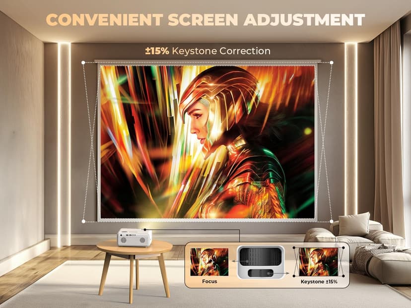 Mini Projector with WiFi and Bluetooth, 450ANSI 1080P FHD Home Movie Projector, Portable Outdoor Projector with 250" Display+Zoom, Compatible w/Phone//Laptop/TV Stick-Indoor&Outdoor