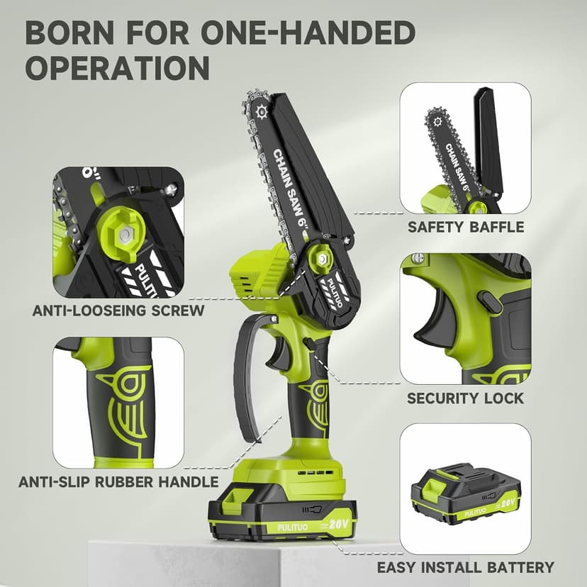 Mini Chainsaw Cordless, 6 Inch Electric Chainsaw Small Chainsaw Battery Powered, Yard Tools Garden Gifts for Men Dad Husband, Hand Saw for Branches Wood Cutting Pruning (Green)