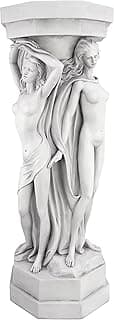 Design Toscano Column of Maenads Women Indoor/Outdoor Sculptural Display Pedestal Plant Stand, 28 inches tall, Cast Stone Resin, Antique Stone Finish