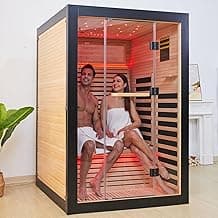 Home Sauna 2 Person Infrared Sauna at Home Sauna Two Person Sauna Indoor Infrared Canadian Hemlock Wood 2-Person Low Emf Far Infrared Sauna for Home with Oxygen Bar, Bluetooth Speaker, 7 Color Therapy