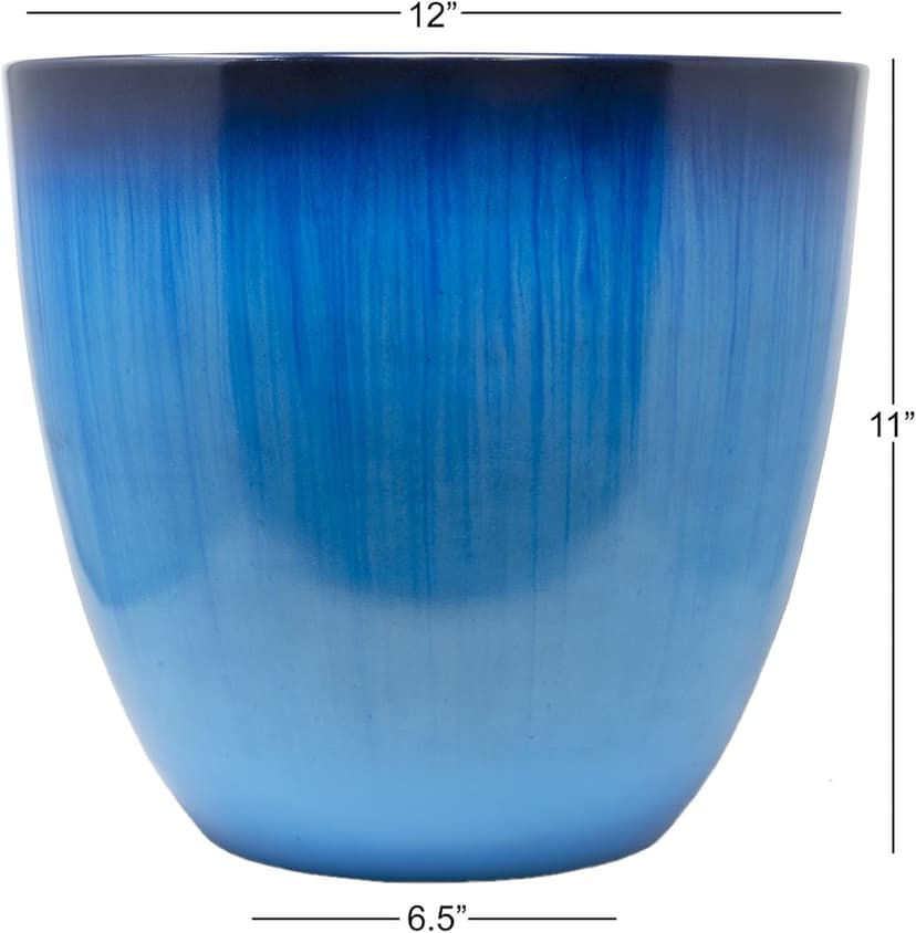 (EPR12-204 Large Egg Shaped Planter - Modern Indoor & Outdoor Decorative Flower Pot/Box (12 Inch, Blue Flower)