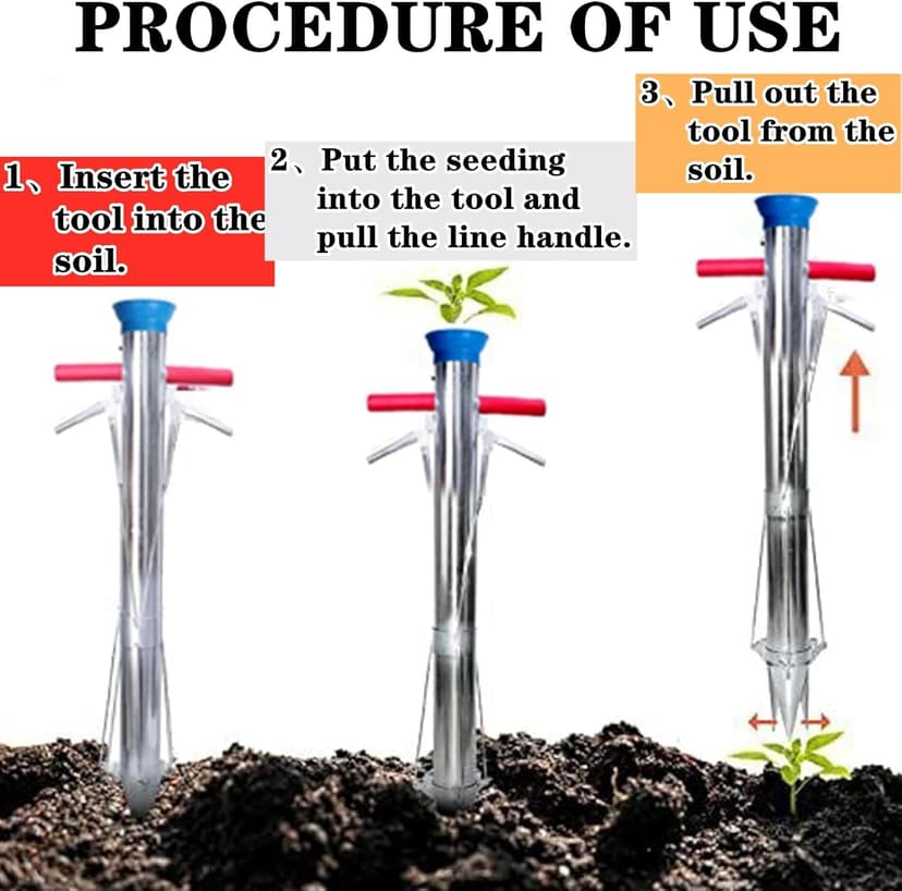 Bulb Planter Tool,2024 New Stainless Steel Planting Garden Tools, Multifunctional Garden Tool,Multi Functional Vegetable Seedling Transplanter,for Plant Bulb Seeds (Single Handle), silver