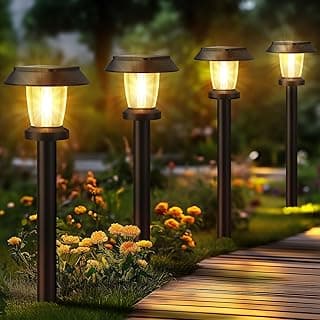 Solar Pathway Lights Outdoor - 8 Pack Solar Powered Garden Lights Waterproof, Decor Landscape Lighting with Three Lighting Modes for Yard, Lawn, Walkway, Driveway, Warm White
