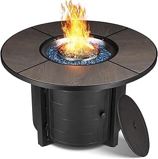 TLGREEN Propane Fire Pit Table 42in, 50,000 BTU Auto-Ignition Round Gas Fire Pits for Outside Patio, Fire Table with Waterproof Cover, Blue Stone and Lid, CSA Certification