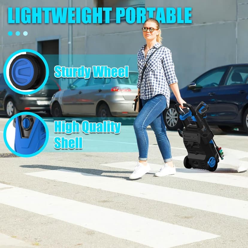 Electric Pressure Washer, 4800PSI Max 3.0GPM Power Washer Electric Powered with 20FT Hose, 35FT Power Cord, 4 Nozzles Foam Cannon High Pressure Washer for Car Patio Garden Fences(Bule)