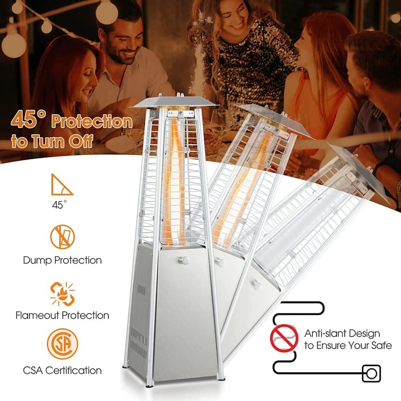 Patio Outdoor Heaters, 9500 BUT Pyramid Propane Patio Heater, 35" Tall Glass Tube Flame Heater for Party, Backyard, Garden, Decoration
