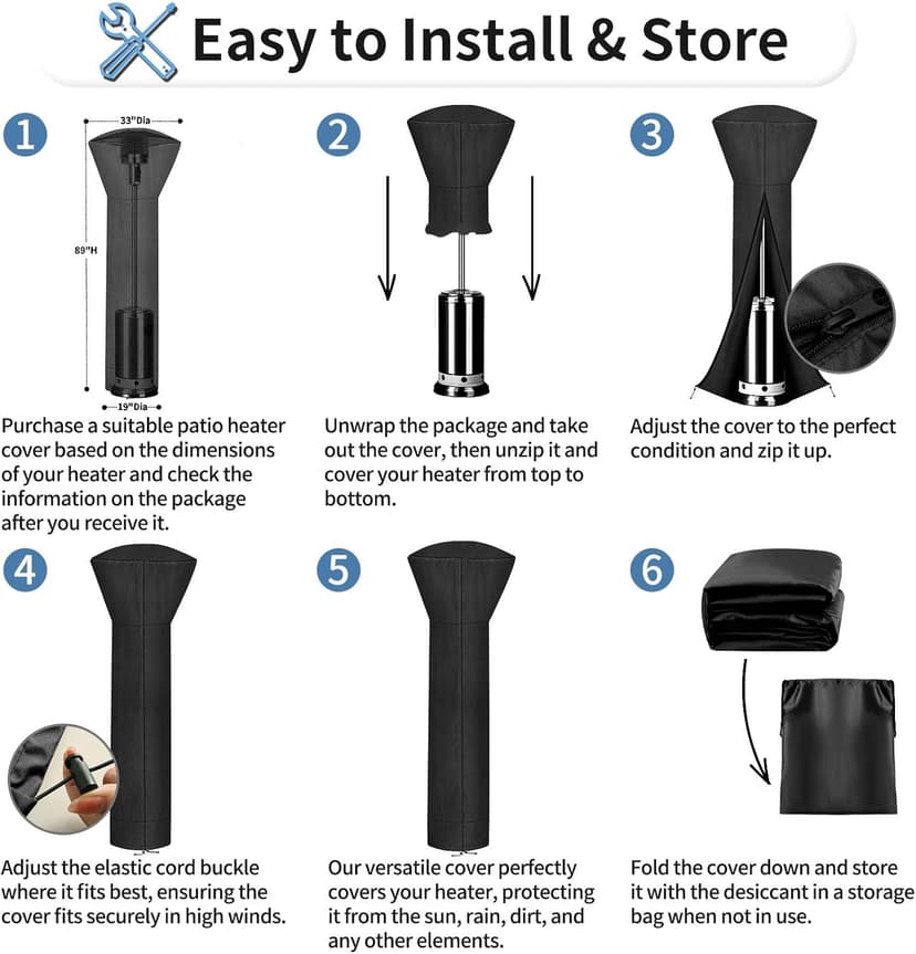 OutdoorLines Waterproof Outdoor Patio Heater Covers with Zipper and Storage Bag, Dust-proof UV-Resistant Windproof Propane Heavy Duty Heater Cover for Standing Heater, 1 Pack-89Hx33Dx19B inch Black