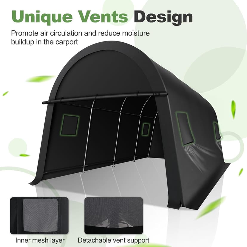 COBIZI Carport Canopy 12x20 Heavy Duty Portable Garage with Double Zippered Roll-up Doors & Vents, Large Space Car Canopy Car Tent Upgrade Waterproof for Cars, Boats, Trucks, Garden Tools, Gray