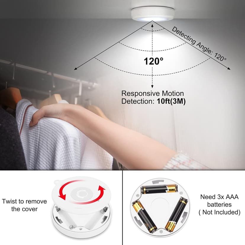 Mlambert 4 Pack Motion Sensor LED Night Light, Cordless Battery-Powered Stick-on Magnet Closet Lights, Safe Lights for Stairs, Cabinet, Cool White