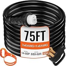 Vevor 75Ft 50 Amp Generator Extension Cord 4 Wire 8 Gauge Generator Cord 125V 250V Generator Power Cord N14-50P & SS2-50R & CS6364 Twist Lock Connectors : Everything Else