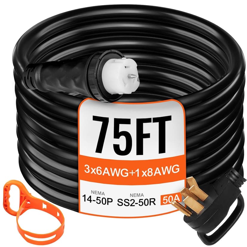 Vevor 75Ft 50 Amp Generator Extension Cord 4 Wire 8 Gauge Generator Cord 125V 250V Generator Power Cord N14-50P & SS2-50R & CS6364 Twist Lock Connectors : Everything Else