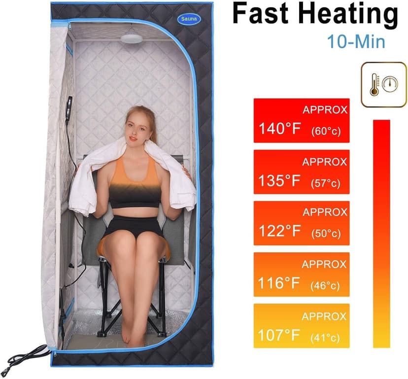 Portable Sauna Tent, One Person Infrared Sauna Home Sauna， Full Size Sauna with Remote Heating Foot Pad, Upgraded Chair, Black(29.1" x 29.1" x 66.5")