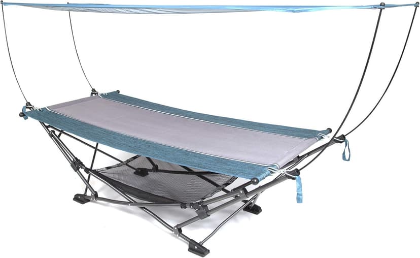 MacSports Collapsible Portable Folding Hammock with Removable Canopy - Includes Pillow and Mesh Storage Net, Freestanding, Heavy Duty, Outdoor Hammock (Teal)