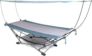 MacSports Collapsible Portable Folding Hammock with Removable Canopy - Includes Pillow and Mesh Storage Net, Freestanding, Heavy Duty, Outdoor Hammock (Teal)