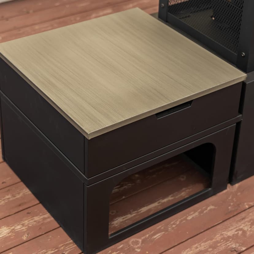 70 Inch Rectangular Outdoor Fireplace - Steel Woodburning Fireplace with Side Tables - Fire Place with Integrated Log Storage and Log Poker - Durable Fireplace for Patio Backyard