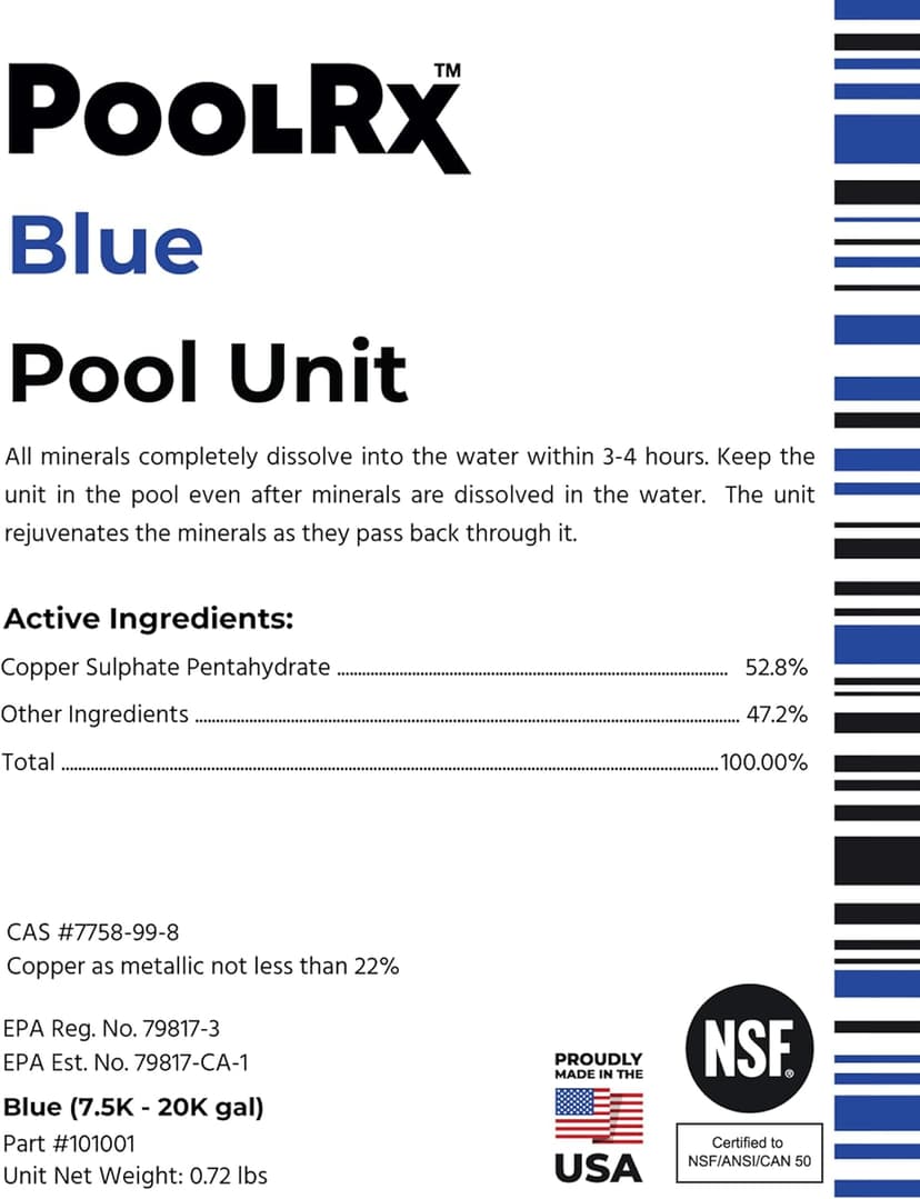 Pool RX 101001 6 Month Algaecide Blue Treats 7.5k-20k gallons, Single, Unit