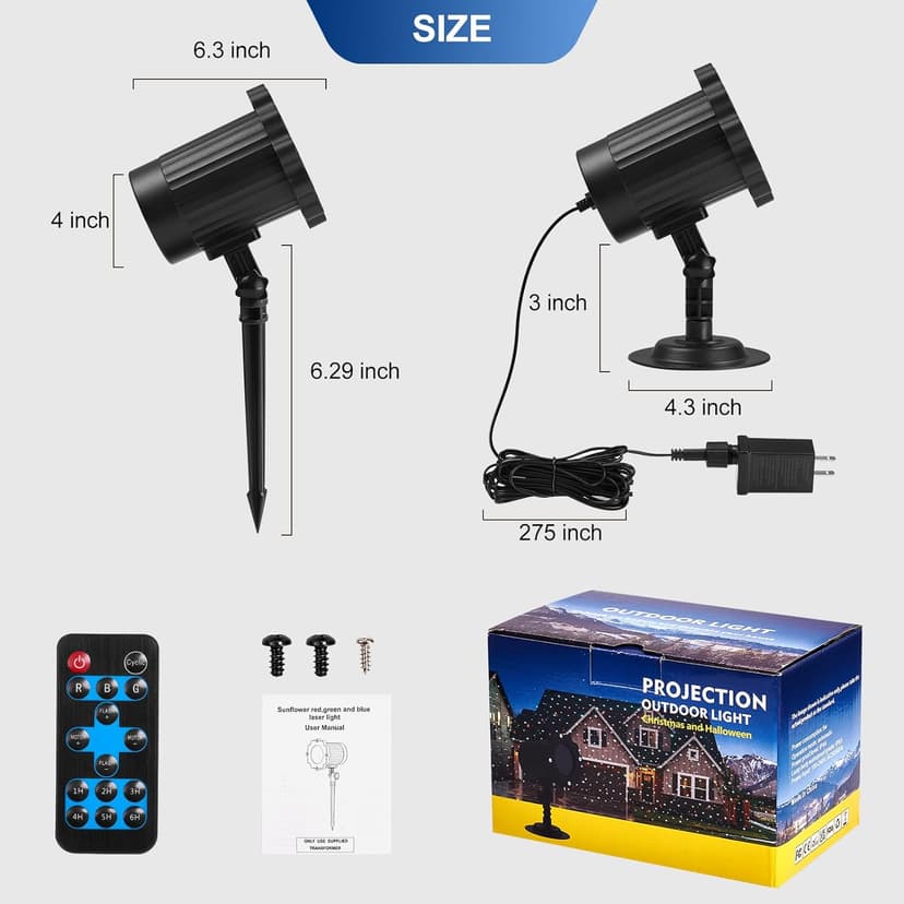 Outdoor RGB Laser Projector Lights, Moving 3 Color Starry Sky & Firefly Effects Projection Light with RF Control, IP65 Outdoor Holiday Landscape Decor for Christmas Halloween Parties Garden New Year