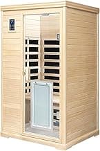 Low EMF Indoor Sauna, Infrared Sauna for Home, 2 Person Infrared Sauna, Canadian Hemlock, 9 Low EMF Heaters, 2 Chromotherapy Lights, 2 Bluetooth Speakers, 1 LED Reading Lamp, 1750W