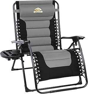 Oversized Padded Zero Gravity Lounge Chair, Foldable Patio Anti Gravity Reclining Chairs Folding Lawn Recliner with Cup Holder for Yard, Camping, Outdoor, Support 350 LBS, Black