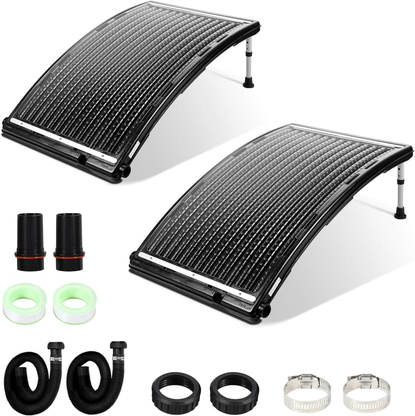 Upgraded 2Set Solar Pool Heaters, Solar Pool Heater for Above Ground Pool, Thickened Panel 113x69 cm, Solar Pool Heater for Pools, Includes 4 Adapters, 4 Hoses & Clamps, 4 Plumbers Tapes