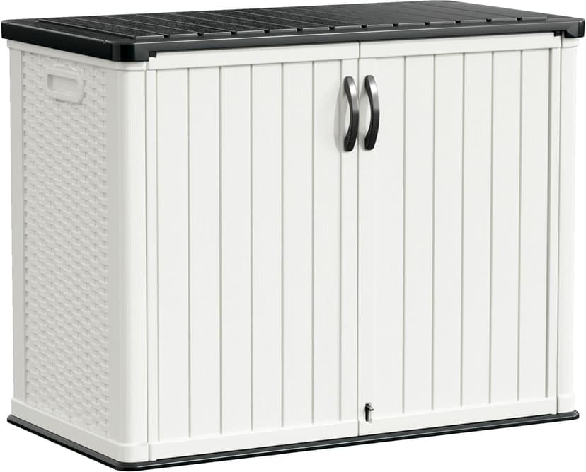 Greesum Outdoor Storage Deck Box Cabinet 150 Gallon, Horizontal Resin Storaged Shed, Pad-Lockable, Waterproof and UV Protection for Garden, Garage, Lawn, Without Shelf, White
