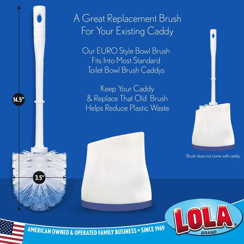 Lola Products “Classic” Toilet Brush, Durable Fiber Stiff Bristles, Bathroom Toilet Bowl Cleaner, Compact Size, Non-Scratch, Long-Lasting - 1 Pack