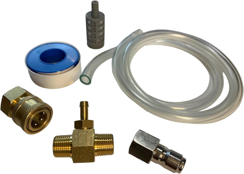 Kit Pressure Washer Chemical Detergent Soap Down Stream Injector 3-5 GPM 2.1 Orifice, Hose Filter & 3/8 NPT Size Quick Connects Various