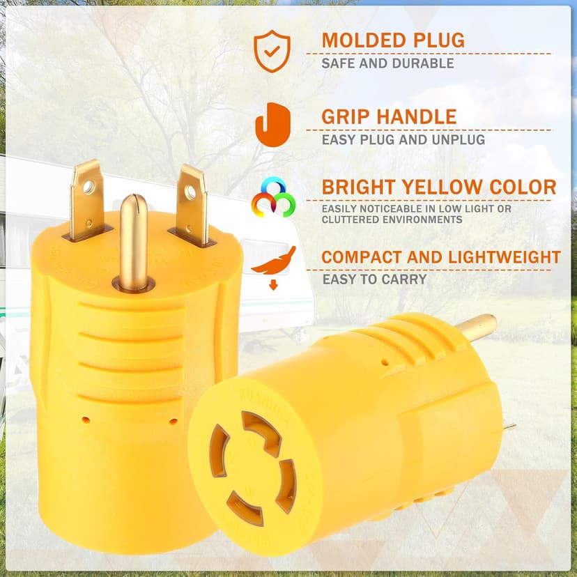 Kanayu Generator Transfer Switch Adapter Compatible with NEMA TT-30P Male to L14-30R Female, 30 Amp 3 Prong to 4 Prong Lock RV Generator Plug Adapter to House Inlet Box(Yellow)