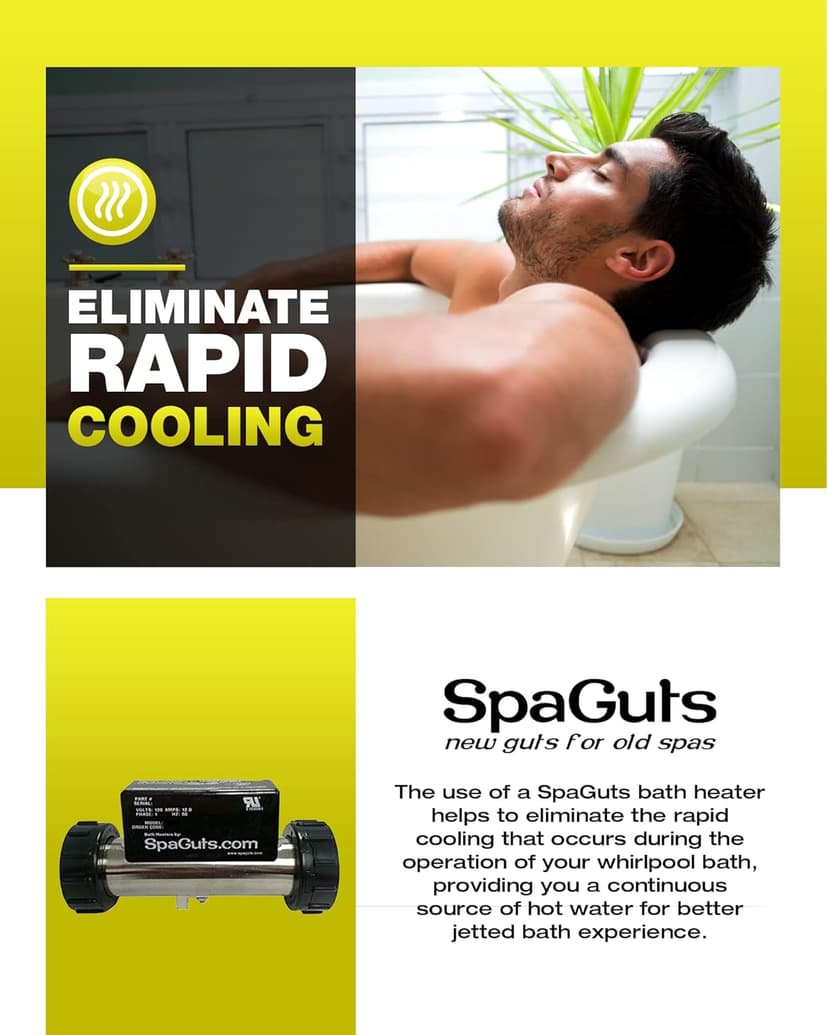 SpaGuts 25-150-0002 Universal Inline Bath Heater Kit, 1.5KW, 110V, 7x1.5 inches, with Built-in Vacuum Switch