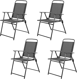 Shintenchi Outdoor Folding Dining Chairs Set of 4 with Textilene mesh Fabric and Metal Frame, Portable for Patio, Backyard, Camping and Porch, Black