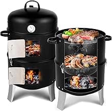 Outvita Vertical 18.5 Inch Steel Charcoal Smoker, Heavy Duty 3-in-1 Portable Outdoor Grill Cooker with Built-in Thermometer for Outdoor Backyard Cooking Grilling Camping