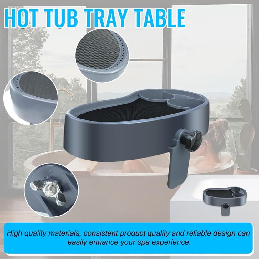 Larger Surface Adjustable Hot Tub Tray, 15.8" × 7.9" Hot Tub Cup Holder with Two Drink Holders, Floor Standing Bathtubs Tray with Wall Thickness of 2.38"- 4.92", Non-Slip Drainage Bathtub Storage