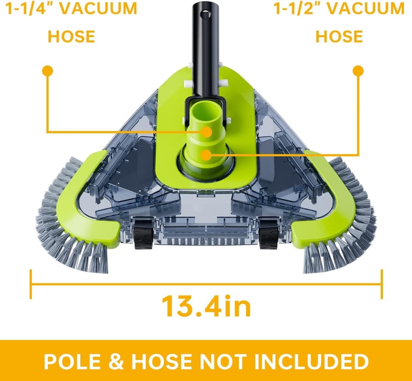 Upgrade Pool Vacuum Head with Wheels & Side Brushes, Universal Rotatable Hose Adapter,Weighted Triangular Shape, for Inground/Above Ground Swimming Pools,Sepetrel