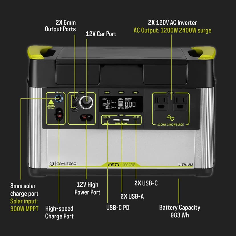 Goal Zero Yeti 1000 Core Portable Power Station, 1,000 W, Solar-Powered Generator (Solar Panel Not Included), USB-A/USB-C Ports and AC Outlets, Power for Camping (Yeti 1000 Core)