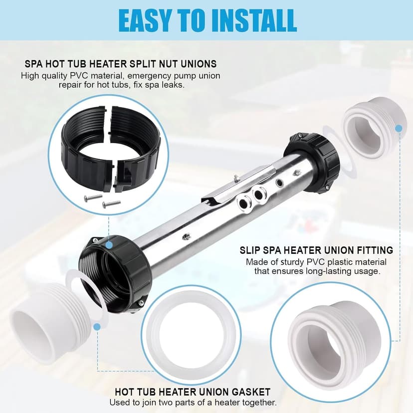 XT Hot Tub Heater Split Nut Union & Tailpiece 2" Heater Adaptor Set of 2