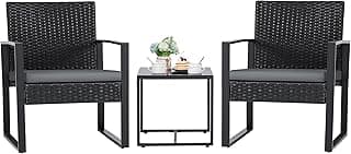 Flamaker 3 Pieces Patio Set Outdoor Wicker Furniture Modern Bistro Rattan Chair Conversation Sets with Coffee Table for Yard (Grey)