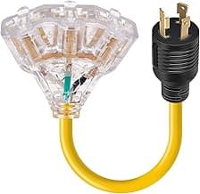 30 Amp to 110 Adapter Generator Power Cord, 3 Prong 30 Amp to 15 Amp Generator Adapter, Nema L5-30P Male to 3X 5-20R Female with Lighted End, 1.5 FT
