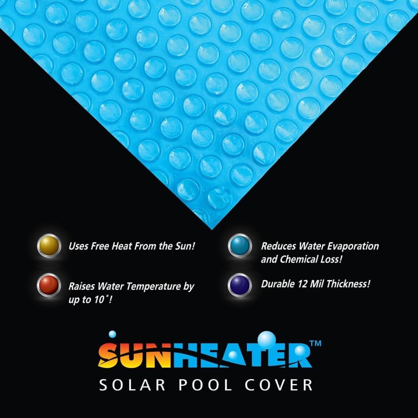 SunHeater Pool Solar Blanket - Heavy Duty Rectangular Thermal Cover with Bubbles - Heat Transfer Solar Pool Heater for In-Ground Swimming Pools - Durable 12 Mil Thick Polyethylene - 14' x 28' Feet
