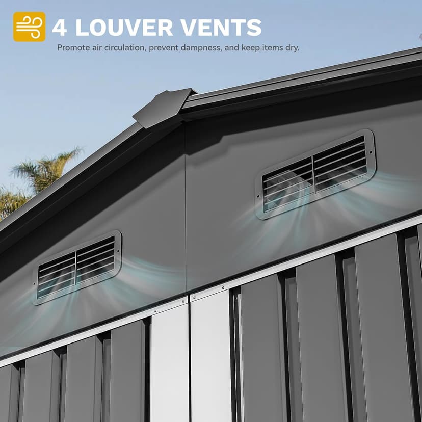 DWVO 10x8ft Metal Outdoor Storage Shed, Waterproof Tool Shed Heavy-Duty Storage Unit with Lockable Door and Vents, Ideal for Bicycles, Tools, Lawnmowers, Backyards, Patios, Lawns - Dark Gray