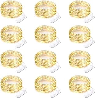 12 Pack Battery Operated Fairy String Lights 7 Feet 20 Led Waterproof Silver Wire Firefly Starry Moon Lights for Bedroom DIY Party Wedding Patio Christmas