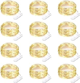 12 Pack Battery Operated Fairy String Lights 7 Feet 20 Led Waterproof Silver Wire Firefly Starry Moon Lights for Bedroom DIY Party Wedding Patio Christmas